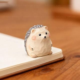 Mini Hand-Carved Wooden Hedgehog Figurine – Cute Woodland Animal Statue for Desk, Monitor Top & Car Dashboard Decor, Rustic Handmade Wood Ornament Gift