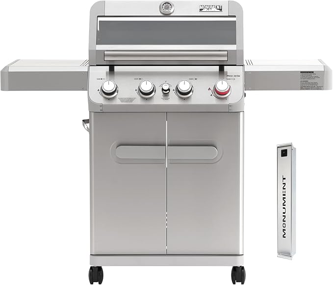 Monument Grills 4 Burner Propane Gas Grill, Stainless Steel Outdoor Patio Barbecue Grill with Smoker Box, with Broil Zone Fast Heating, Knob Control, and Easy Cleanup, M410MBZ