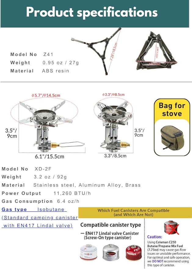CAMPINGMOON XD-2F Canister Top Stove Portable Compact Foldable w/igniter w/Gas Fuel Can Stabilizer XD-2F/Z41