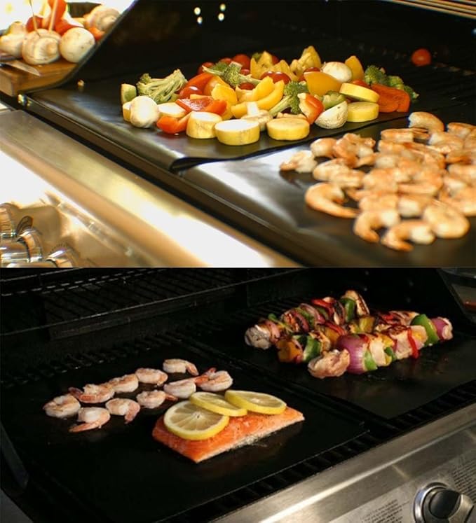 RENOOK Grill Mats for Outdoor Grill, Set of 10 （5 Black+5 Copper）Grill Mat for Gas Grill, Non-Stick BBQ Sheets for Grilling, 15.75 X 13 Inch