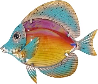 Metal Fish Wall Sculptures Home Decor 10 Inches Glass Art Hanging Statues Decoration for Bedroom Living Room, Orange