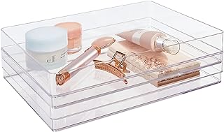 STORi SimpleSort 2-Piece Stackable Clear Drawer Organizer Set | 12" x 9" x 2" Rectangle Trays | Wide Makeup Vanity Storage Bins and Office Desk Drawer Dividers | Made in USA