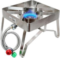 COOKAMP Stainless Steel High Pressure 1-Burner Outdoor Propane Gas Cooker with 0-20 PSI Adjustable Regulator and Steel Braided Hose (Stainless Steel-SA1300)