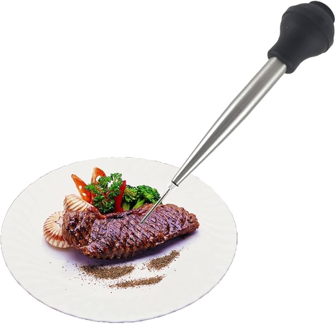 Stainless Steel Turkey Baster Food Grade High Temperature Resistant Silicone Oil Injector Marinades Ball Syringe Needle and Brush Easy to Clean