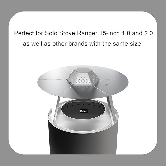 Fire Pit Heat Deflector for Solo Stove Ranger 15", 304 Stainless Steel Heat Diffuser, Firepit Captures and Redirects Warmth, with Carrying Handle & 3 Legs Accessory