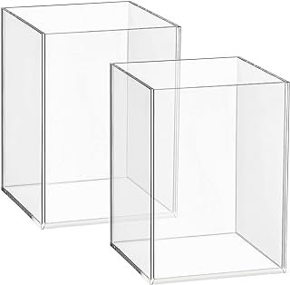 Mototo 2 Pieces Clear Acrylic Pen Holder & Pencil Cup Clear Makeup Bush Holder Acrylic Desktop Stationery Organizer for Office School Home Desk Accessories - 2 Pack, Square