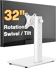 TAVR Furniture Single Monitor Stand VESA Mount for 13-32 Inch Screens, Free-Standing Monitor Riser with Swivel Tilt Rotation Height Adjustable, Universal Desk Stand up to 44lbs, White