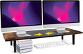Across-Star Dual-Monitor-Stand-Riser-For-Desk Adjustable Length 32-40 Inch，Large Desktop Computer Monitor Riser For 2 Screens，Desk Shelf Organizer Riser Stand For Computer/Laptop/PC/Printer/TV Black
