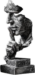 Silence is a Golden Statue Modern Mens Creative Office Home Room Decorations Sculpture Friends Bookshelf Decorative 4.7 x 4.3 x 13.18in(Silver) Modern Home Décor