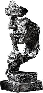Silence is a Golden Statue Modern Mens Creative Office Home Room Decorations Sculpture Friends Bookshelf Decorative 4.7 x 4.3 x 13.18in(Silver) Modern Home Décor
