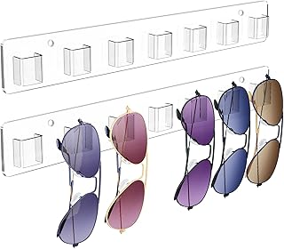Meaocer Sunglasses Organizer 2 Pack, Wall Glasses Holder, Acrylic Sunglasses Display, Eyeglass Organizer for Multiple Glasses for Office & Home Decor, Unique Gifts for Husband, Women & Girls, Clear