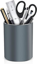 RQB Metal Pen Holder for Desk Round Aluminum Desktop Organizer and Makeup Brush Holder Storage Box for Office, School, Home, and Kids, Non-slip silicone bottom3.9×3.14inch (Grey)