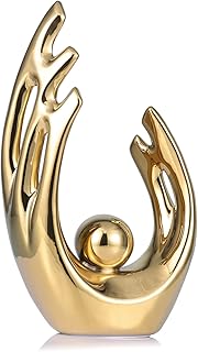 LCCCK 12" H Gold Aesthetic Room Decor Accent, TV Stand Funky Table Centerpiece, Abstract Art Ceramic Statue and Sculpture, Gold Decor for Living Room, Bookshelf Decorative Objects, Shelf Decor