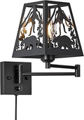 Rustic Dimmable Plug in Bear Wall Sconces, Swing Arm Wall Lamp with Plug in Cord and On/Off Dimmer Rotary Switch Suitables for Bedside, Bedroom, Living Room, Reading, Hallway