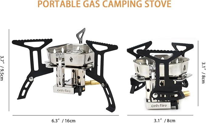 ONLYFIRE OUTDOOR LIVING Portable Camping Stove with 1LB Propane Gas Adapter, Backpacking Stove Piezo Ignition, Mini Camp Stoves with Carry Bag for Outdoor Cooking Picnic Hiking Emergency, 6800W, GS334