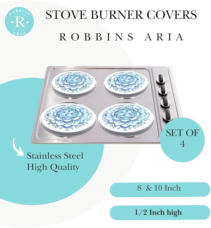 Electric Stove Burner Covers - Protect Stovetop - Set of 4, 10 and 8 inches - Blue Mandala Electric Stove Covers