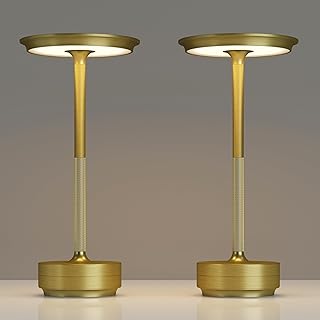 TBBGA 2 Pack Rechargeable Cordless Table Lamps, Portable 5000mAh Battery Table Light, 3 Color Stepless Dimming LED Table Light with Memory Function, for Outdoor/Dinner/Patio/Restaurant.(Gold)