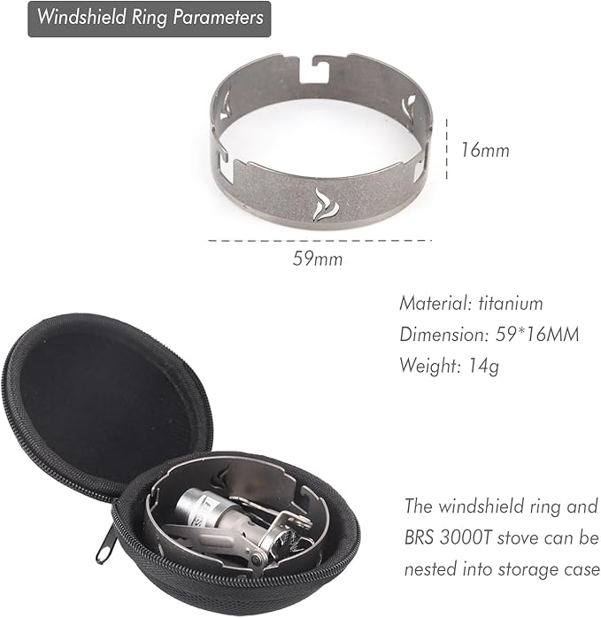 BRS Stove BRS 3000T Stove and Windscreen Combo Set Titanium Windshield Camp Wind Screen with Storage Box for Outdoor Camping Backpacking