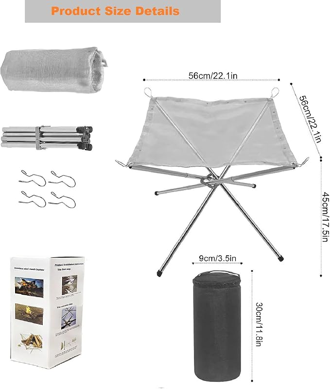 22 Inch Portable Outdoor Fire Pit with Carrying Bag,Foldable Stainless Steel Mesh Fireplace Wood Burning Collapsible Fireplace for Camping Outdoor Hiking BBQ Picnic