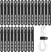 Oligei 25 Pcs Silicone Cable Ties, Cable Ties Reusable, High Elasticity Cord Wraps for Electrical Cords, Cord Organizer for Earphone, Phone Charger(Black)
