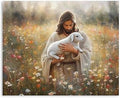 B BLINGBLING Jesus Holding Lamb Wall Art Christian Canvas Print for Home Decor | Inspirational Religious Picture for Living Room Bedroom Church Office | Ready to Hang | 12x15 inch