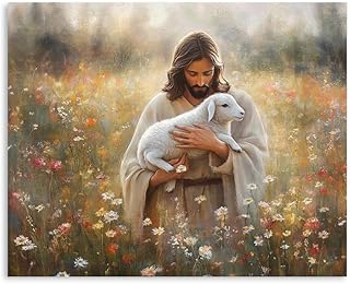 B BLINGBLING Jesus Holding Lamb Wall Art Christian Canvas Print for Home Decor | Inspirational Religious Picture for Living Room Bedroom Church Office | Ready to Hang | 12x15 inch