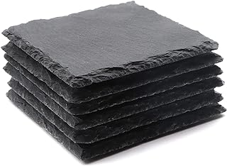 6 Pack Square Slate Drink Coasters, VIBRATITE 4 Inch Black Slate Stone Coasters Bulk Cup Coaster Laser Engraving Blanks with Anti-Scratch Bottom for Drink Coffee Bar Kitchen Home Decor