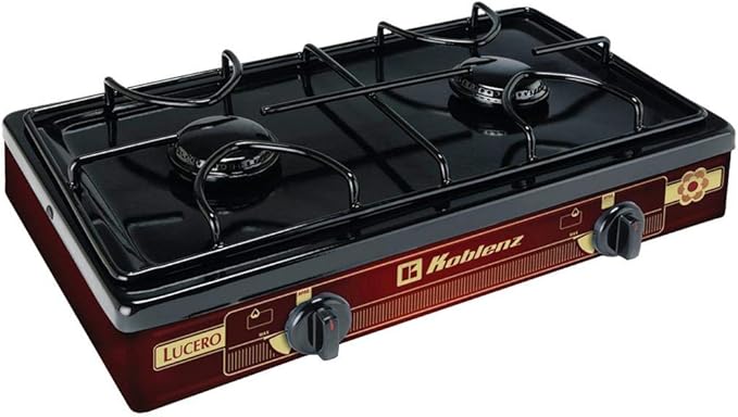 Koblenz PFK-200A 2 Burner Propane Stove, 8,000 BTU Portable Cooktop, Porcelain Cover, Manual Ignition, LP Gas, Camping Stoves for Outdoor, Tailgating, Cookouts, Bronze