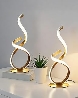 2 Pack Bedside Table Lamp, LED Spiral Desk Lamp, Touch Dimmable, 3 Color Temperature, Modern Nightstand Light for Night Stands, Unique Side Light for Bedroom, Living Room, Gold