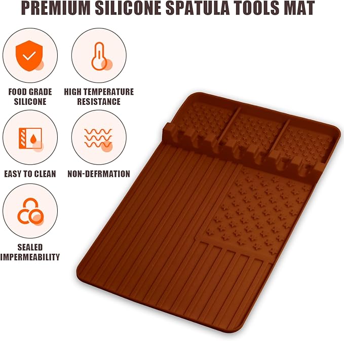 2 PCS Silicone Grill Mat Compatible with Blackstone, BBQ Griddle Tools Mat with Drip Pad, Spatula for Outdoor Kitchen Counter, Gifts for Men(brown-2)