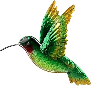 Metal Hummingbird Wall Decor Bathroom Glass Art Iron Sculpture Outdoor Hanging Decoration for Home Bedroom Garden Patio Porch or Fence - Green
