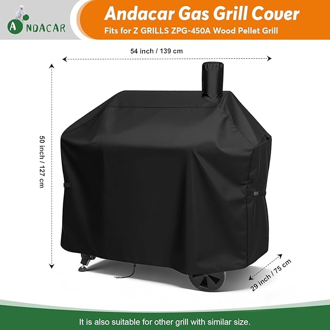 Charcoal Grills Cover for Z Grills 10002B2E Pellet Grill, Waterproof Outdoor Grill Cover BBQ Grill Cover Barbeque Grill Cover (Cover Only) - 54" L×29" W×50" H, Black