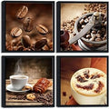 Wieco Art Black Framed 4 Panels Canvas Wall Art Coffee Bean Kitchen Canvas Prints Wall Art for Living Room Decor Bedroom Home Bathroom Wall Decor
