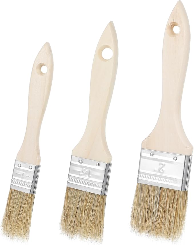3Pcs Natural Bristle Pastry Brush, Pastry Brush Wooden Handle Basting and BBQ Brushes Kitchen Baking Brushes for Cooking, Butter, Oil, Grilling & Baking Easy Clean Durable Kitchen Culinary Utensil