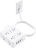 Olcorife Flat Plug Power Strip with 10 FT Extension Cord, 8 Outlets 4 USB Ports(1 USB C), 3 Sided Outlet Extender for Home Office Travel Dorm Room Essentials, White