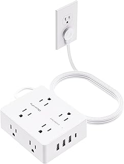 Olcorife Flat Plug Power Strip with 10 FT Extension Cord, 8 Outlets 4 USB Ports(1 USB C), 3 Sided Outlet Extender for Home Office Travel Dorm Room Essentials, White