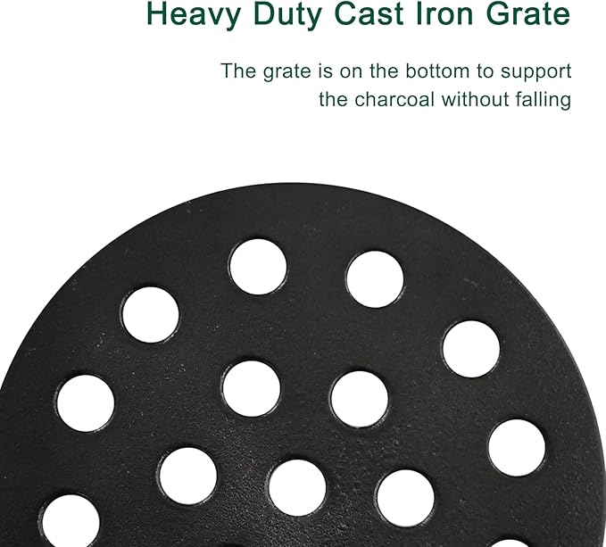 6.5" Cast Iron Bottom Fire Grate, BBQ High Heat Charcoal Plate for S/Mini/Medium Big Green Egg Fire Grate Grill Charcoal Replacement Accessories