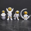 Gold White Astronaut Statues Set of 4, Spaceman Sculptures Figurines Space Theme Decor for Room Shelf Desk Cake Toppers