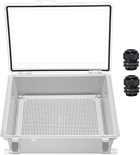 Zulkit Junction Box IP67 Waterproof Electrical Box Hinged Clear Cover Stainless Steel Latch Plastic Enclosure for Project w Mounting Plate Wall Bracket and 2 Cable Gland 13.8"x9.8"x5.9"/350x250x150mm