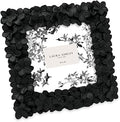 Laura Ashley 4x4 Black Flower Textured Hand-Crafted Resin Picture Frame w/Easel & Hook for Tabletop & Wall Display, Decorative Floral Design Home Décor, Photo Gallery, Art (4x4, Black)