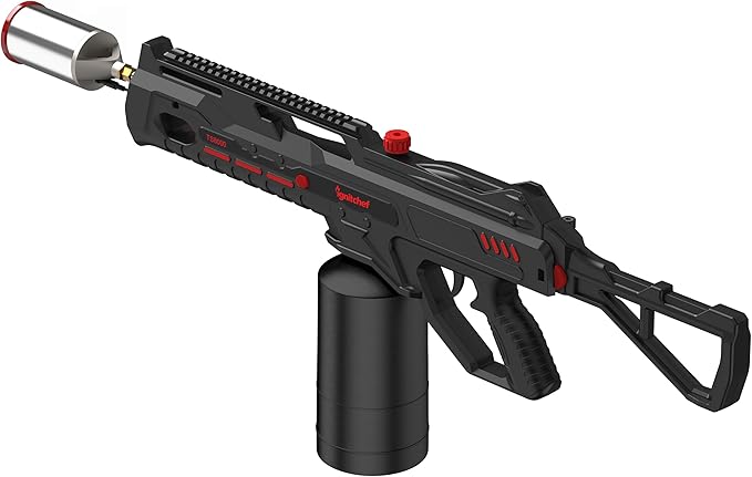 Propane Torch Gun with One-Touch Max Fire, Kitchen Blow Torch for Sous Vide Searing Steak, Grill, Charcoal Starter, Campfire(Propane Tank Not Included) Black and Red