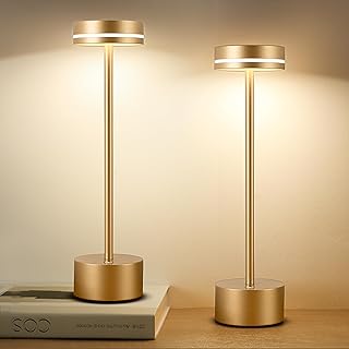 2 Pack LED Cordless Table Lamp Rechargeable, 5000mAh Portable Battery Operated Desk Touch Lamp, 3 Color Dimmable Table Light for Home Office/Dining/Nightstand for Home Décor – Champagne Gold