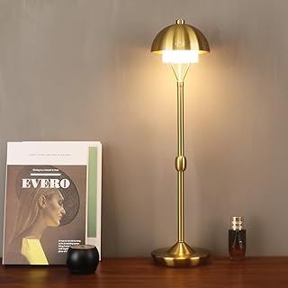 Modern Table Lamp Cordless Portable Desk Lamp, 2700K Stepless Dimming Rechargeable Battery Operated LED Lights for Bedroom, USB-C Charging, Restaurant/Bar/Night Light/Gifts (Antique Brass)