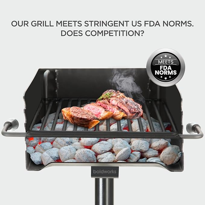 Park Grill Park Style Charcoal Grill In Ground Heavy Duty for Commercial and Outdoor Cooking Rustproof and 360 Degree Swivel 16x16 Inch