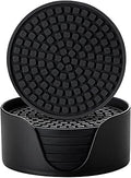 Colinda Silicone Drink Coasters with Holder, Set of 6, Outdoor Cup Mat for Hot or Cold Drinks, Thickened, Non-Slip,Non-Stick, Black