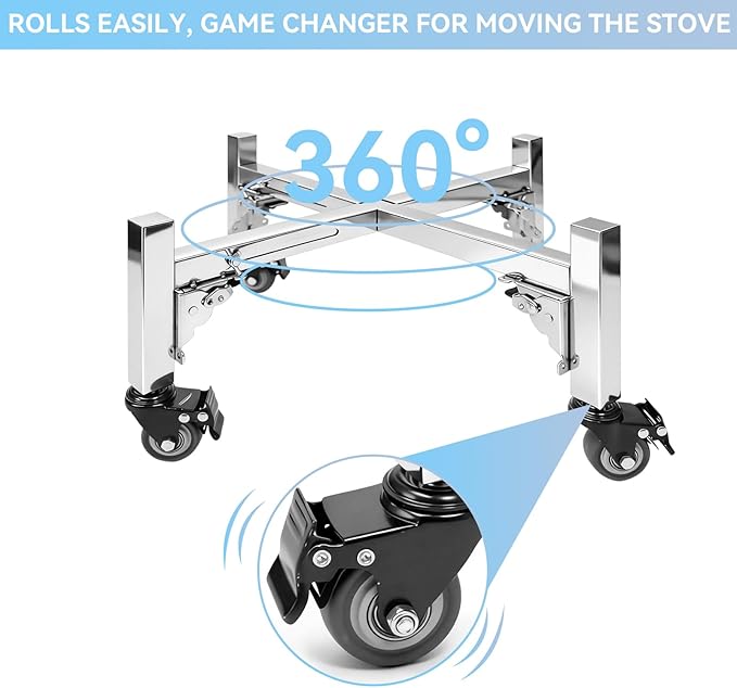 Adjustable Fire Pit Stand for Solo Stove Accessories, 18-28" Universal Foldable Stainless Steel Firepit Stand for Ranger Bonfire Yukon with Rolling Wheels for Outdoor Patio, Backyard, Camping