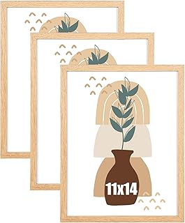 kennethan 11x14 Picture Frame Oak Set of 3, Wooden Poster Frame for Wall Mounting Display for Home, Office,Gallery,Holiday with Photos, Posters, Puzzles