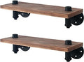HouseAid Industrial Pipe Floating Shelves, Rustic Farmhouse Pipe Shelf for Living Room, Bedroom, Bathroom and Kitchen, Wall Mounted, Matte Black (2 Pack)