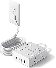 10Ft Extension Cord with Multiple Outlets, Flat Plug Surge Protector Power Strip 10 Ft Long Cord, 8 Outlets & 4 USB Ports (2 USB C), Desk Charging Station for Home Office, College Dorm Room Essentials