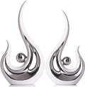 LCCCK 2-Pack Modern Abstract Art Home Decor Accent, Contemporary Statues Coffee Table Decor for Living Room, Dining Room Centerpieces, Ceramic Sculptures and Silver Knick Knacks for TV Stand Decor